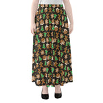 Cute Gingerbread Pattern Print Chiffon Maxi Skirt