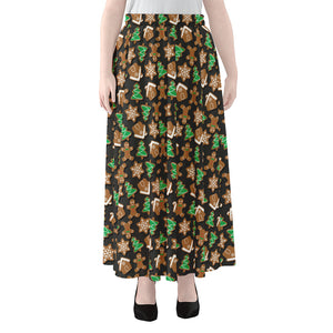 Cute Gingerbread Pattern Print Chiffon Maxi Skirt