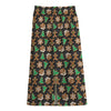 Cute Gingerbread Pattern Print Cotton Front Slit Maxi Skirt