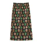 Cute Gingerbread Pattern Print Cotton Front Slit Maxi Skirt