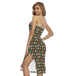 Cute Gingerbread Pattern Print Cross Back Cami Dress