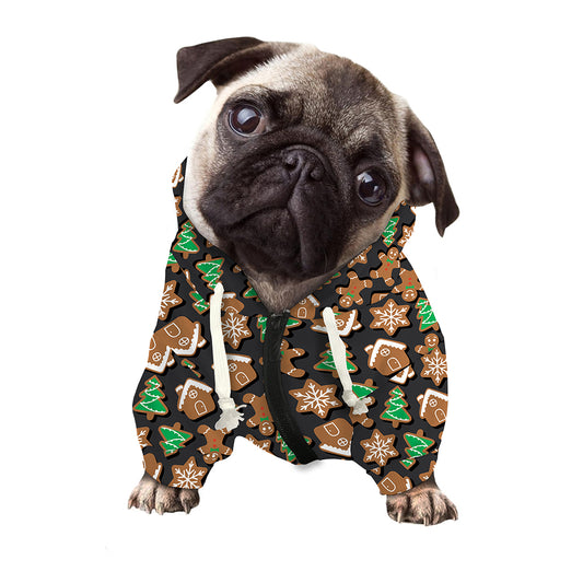 Cute Gingerbread Pattern Print Dog Zip Up Hoodie