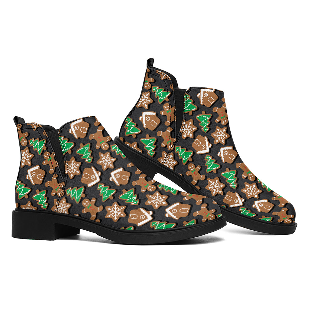 Cute Gingerbread Pattern Print Flat Ankle Boots