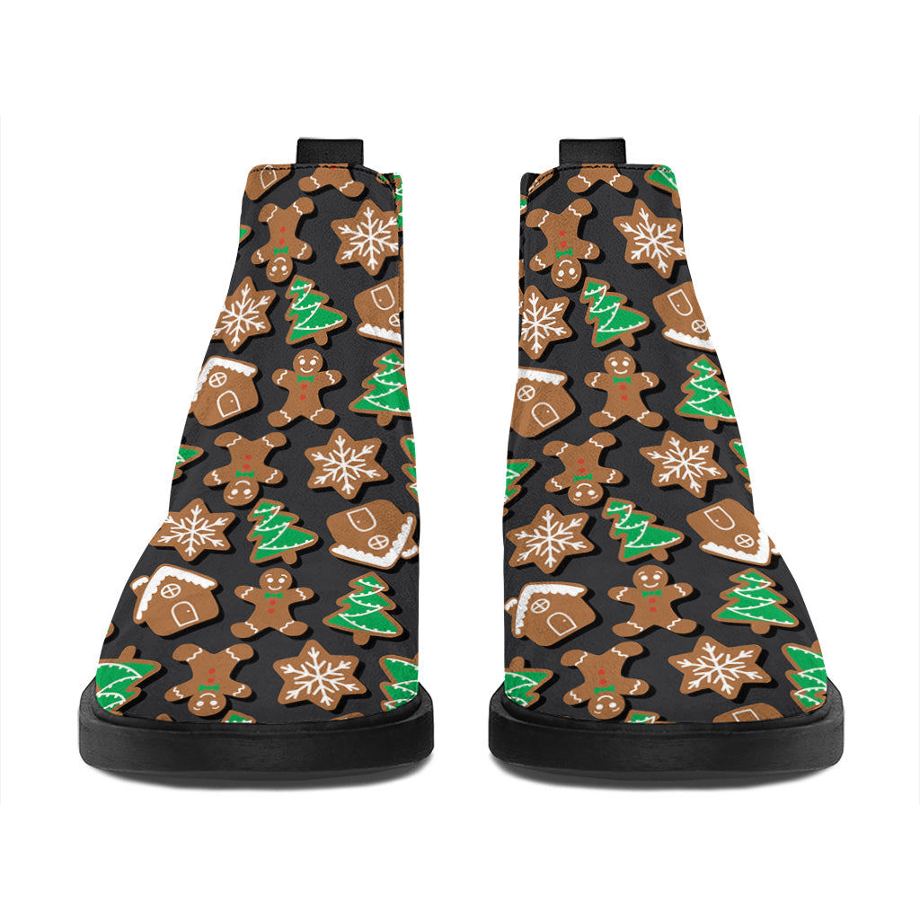 Cute Gingerbread Pattern Print Flat Ankle Boots