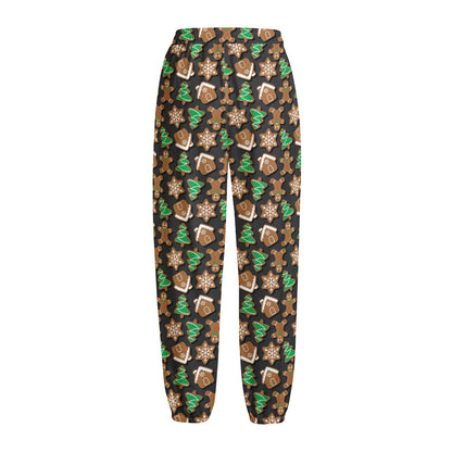Cute Gingerbread Pattern Print Fleece Lined Knit Pants