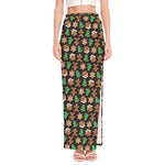 Cute Gingerbread Pattern Print High Slit Maxi Skirt