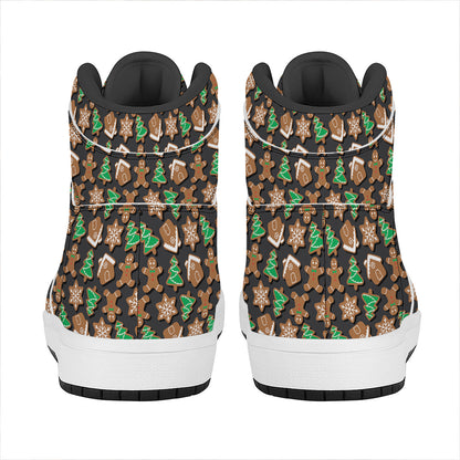 Cute Gingerbread Pattern Print High Top Leather Sneakers