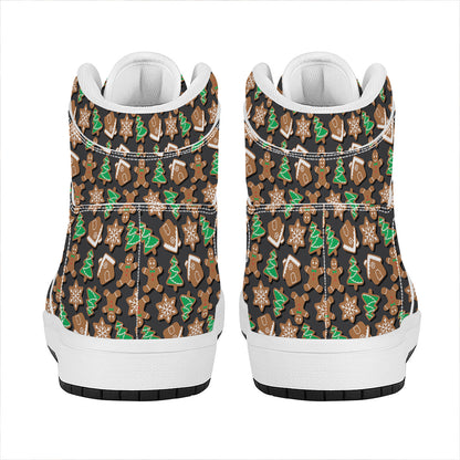 Cute Gingerbread Pattern Print High Top Leather Sneakers