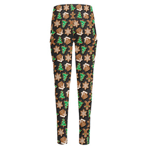 Cute Gingerbread Pattern Print High-Waisted Pocket Leggings