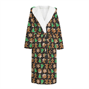 Cute Gingerbread Pattern Print Hooded Bathrobe