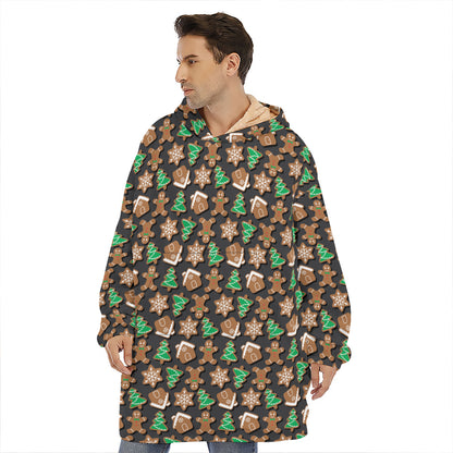 Cute Gingerbread Pattern Print Hoodie Blanket