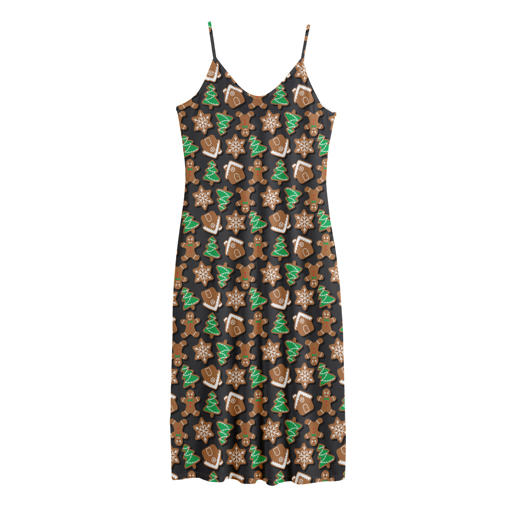 Cute Gingerbread Pattern Print Jersey Midi Cami Dress