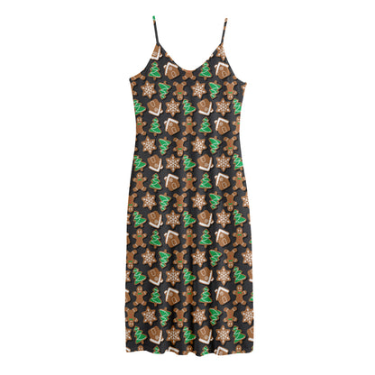 Cute Gingerbread Pattern Print Jersey Midi Cami Dress