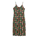 Cute Gingerbread Pattern Print Jersey Midi Cami Dress