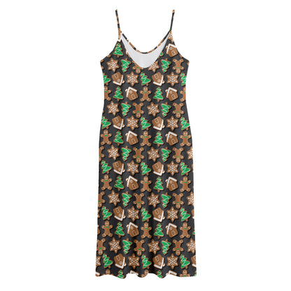 Cute Gingerbread Pattern Print Jersey Midi Cami Dress