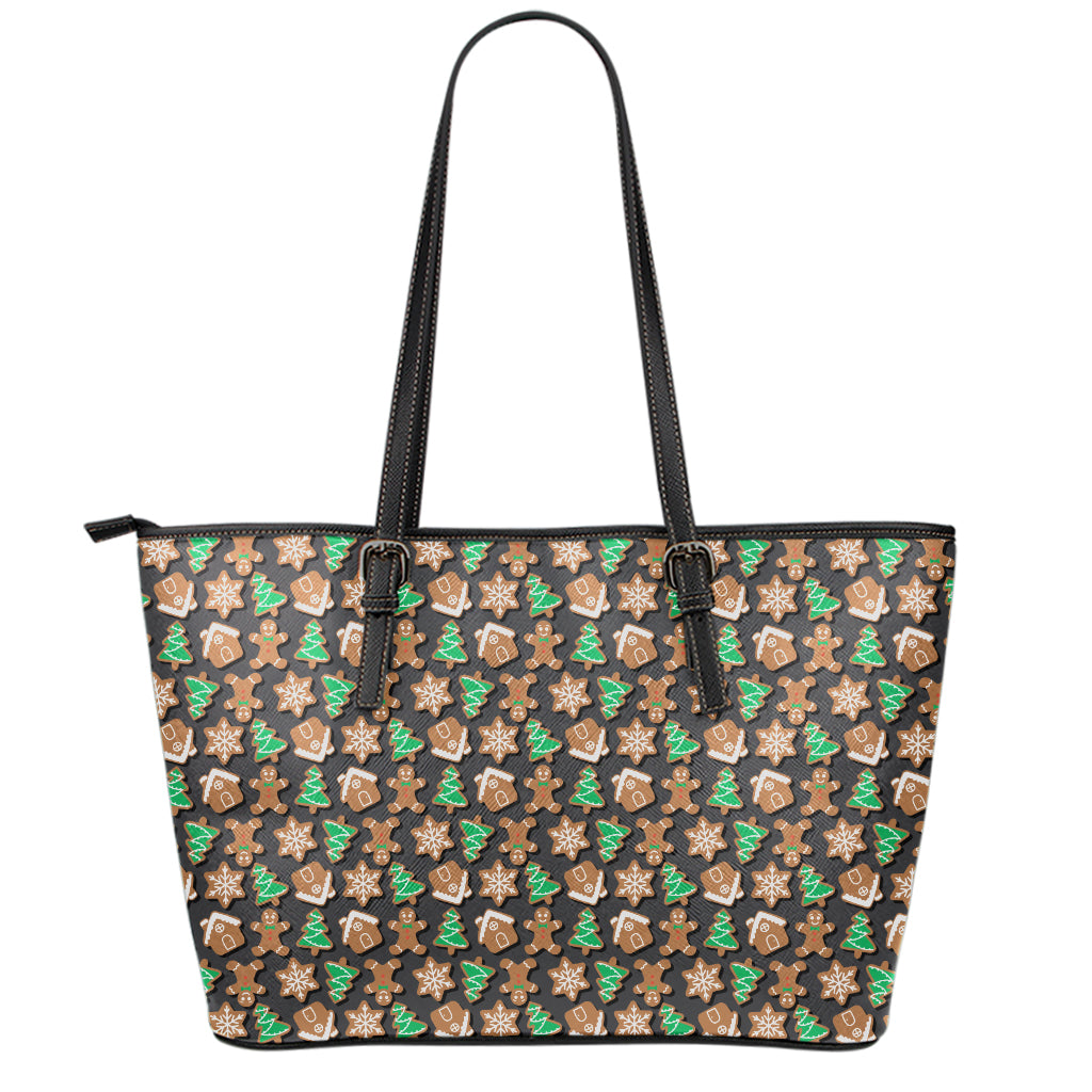 Cute Gingerbread Pattern Print Leather Tote Bag