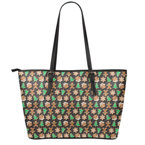 Cute Gingerbread Pattern Print Leather Tote Bag