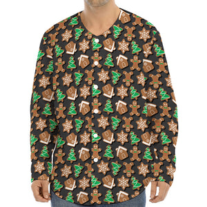 Cute Gingerbread Pattern Print Long Sleeve Baseball Jersey