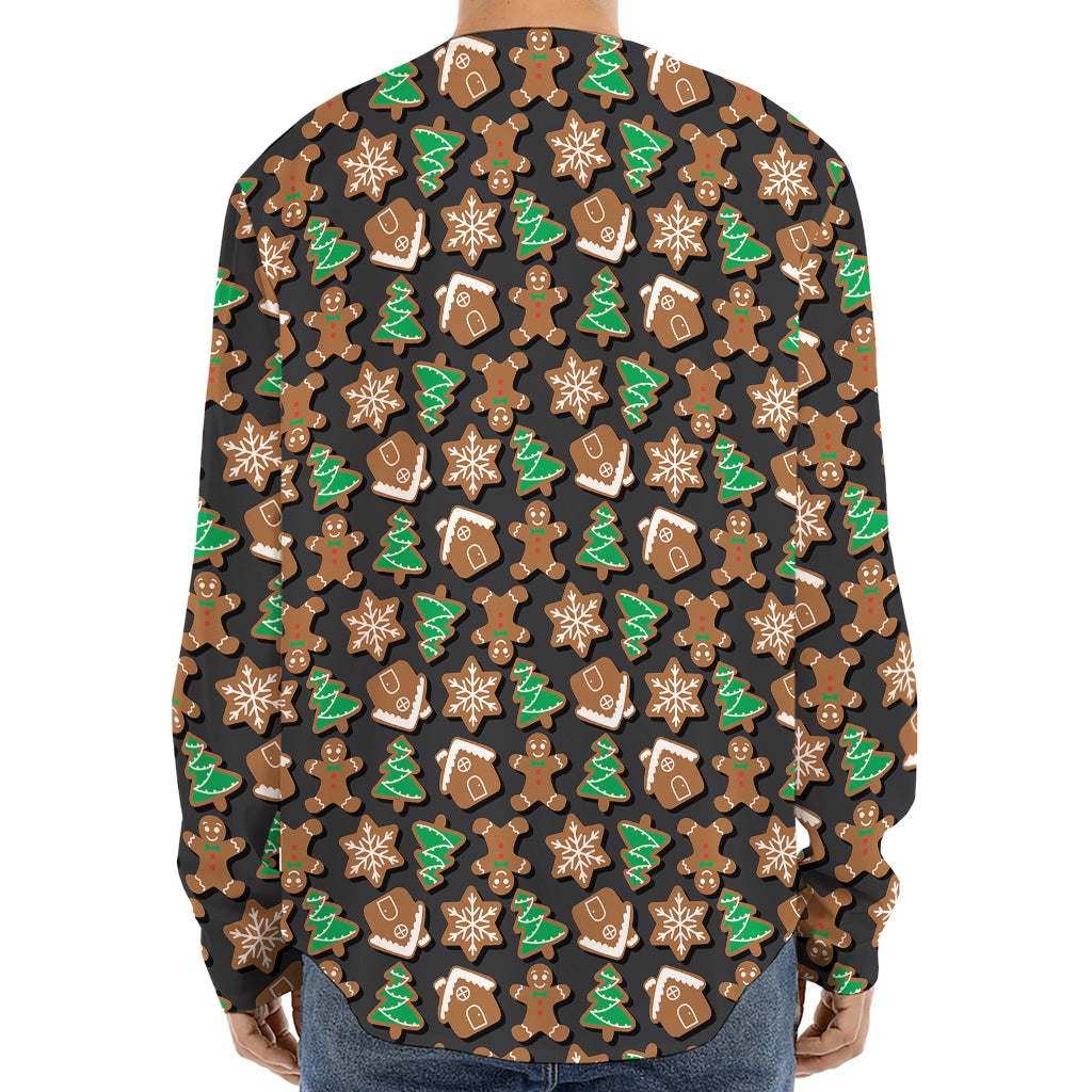 Cute Gingerbread Pattern Print Long Sleeve Baseball Jersey