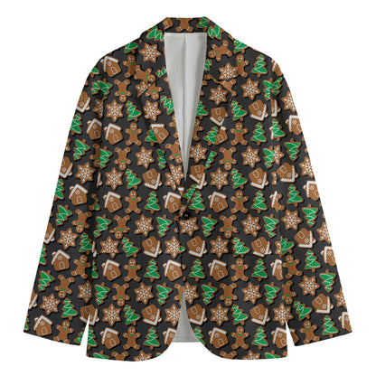 Cute Gingerbread Pattern Print Men's Cotton Blazer
