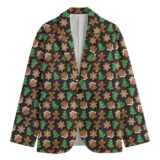 Cute Gingerbread Pattern Print Men's Cotton Blazer