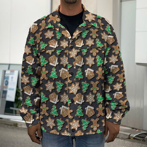 Cute Gingerbread Pattern Print Men's Shirt Jacket