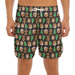 Cute Gingerbread Pattern Print Men's Split Running Shorts