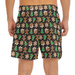 Cute Gingerbread Pattern Print Men's Split Running Shorts