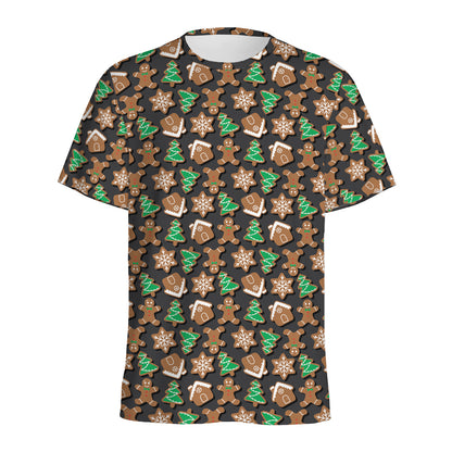 Cute Gingerbread Pattern Print Men's Sports T-Shirt