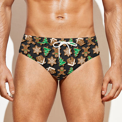 Cute Gingerbread Pattern Print Men's Swim Briefs