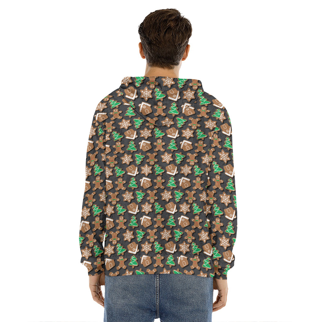 Cute Gingerbread Pattern Print Men's Velvet Pullover Hoodie