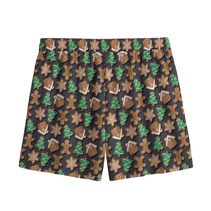 Cute Gingerbread Pattern Print Mesh Shorts