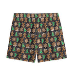 Cute Gingerbread Pattern Print Mesh Shorts