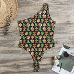 Cute Gingerbread Pattern Print One Shoulder Bodysuit