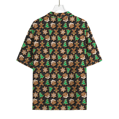 Cute Gingerbread Pattern Print Rayon Hawaiian Shirt