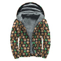 Cute Gingerbread Pattern Print Sherpa Lined Zip Up Hoodie