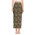 Cute Gingerbread Pattern Print Side Slit Maxi Skirt