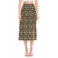 Cute Gingerbread Pattern Print Side Slit Midi Skirt