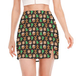 Cute Gingerbread Pattern Print Side Slit Mini Skirt