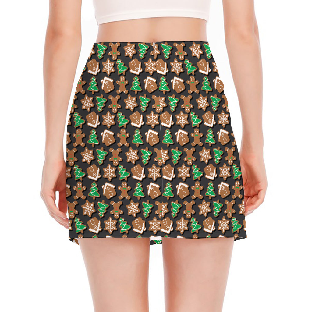 Cute Gingerbread Pattern Print Side Slit Mini Skirt