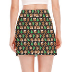 Cute Gingerbread Pattern Print Side Slit Mini Skirt