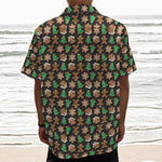 Cute Gingerbread Pattern Print Textured Short Sleeve Shirt