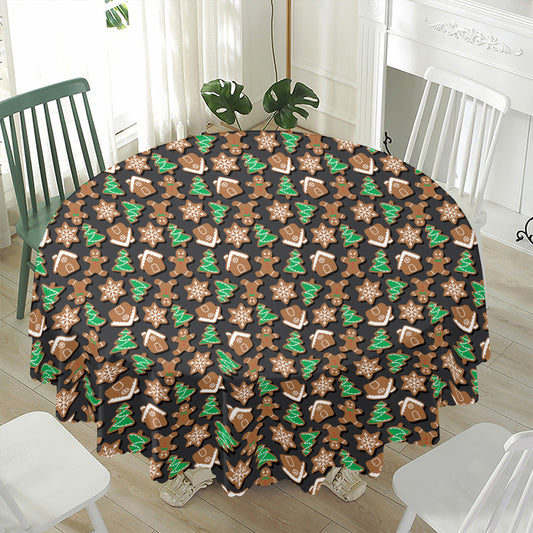 Cute Gingerbread Pattern Print Waterproof Round Tablecloth