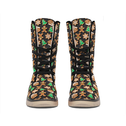 Cute Gingerbread Pattern Print Winter Boots