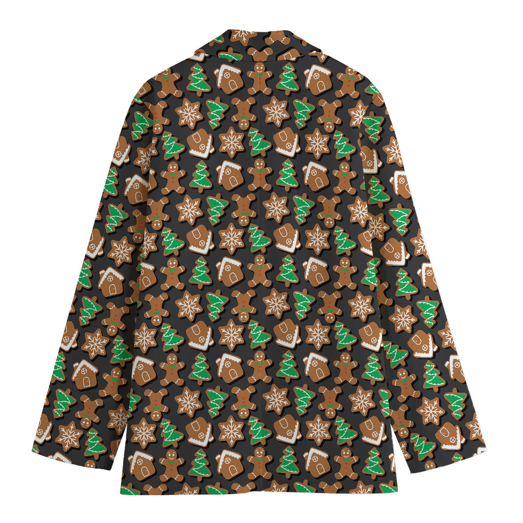 Cute Gingerbread Pattern Print Women's Cotton Blazer