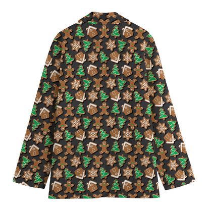 Cute Gingerbread Pattern Print Women's Cotton Blazer