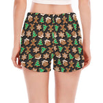 Cute Gingerbread Pattern Print Women's Split Running Shorts