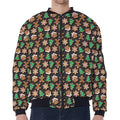Cute Gingerbread Pattern Print Zip Sleeve Bomber Jacket