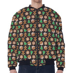 Cute Gingerbread Pattern Print Zip Sleeve Bomber Jacket