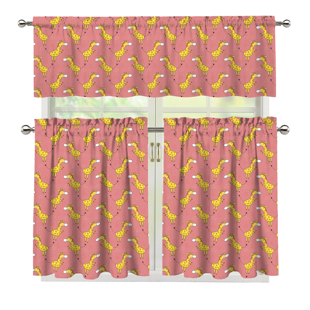 Cute Giraffe Pattern Print 3 Piece Kitchen Curtains